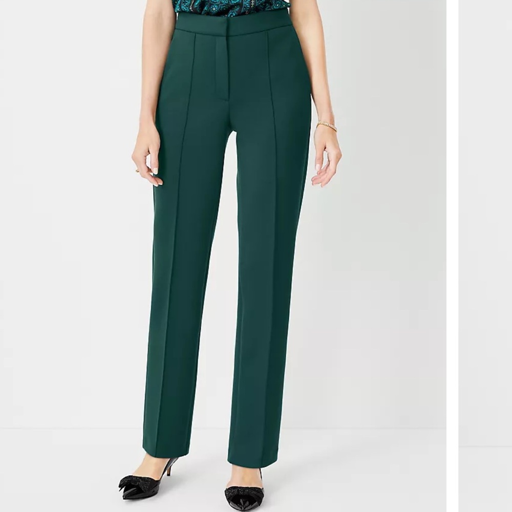Elegant Petite Pintucked High Rise Straight Pant in Double Knit